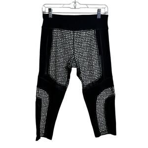 Trina Turk Recreation Legging Women M Black Mesh White Capri Style Gym Pilates